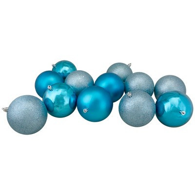 Northlight 12ct Shatterproof 4-Finish Christmas Ball Ornament Set 4" - Turquoise | Target