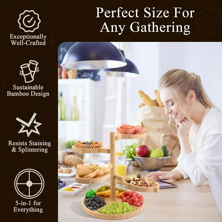 Cheese Boards Charcuterie Swivel,Bamboo 5 in 1 Easy to Setup & Store Sturdy Serving Platters and ... | Walmart (US)