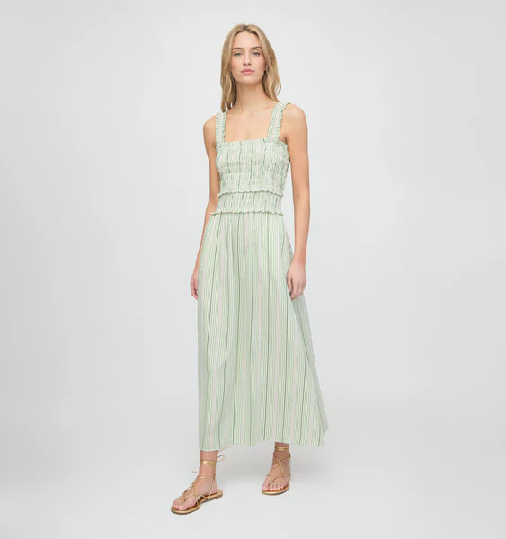 The Azalea Maxi Nap Dress - Green Jacquard Stripe | Hill House Home US