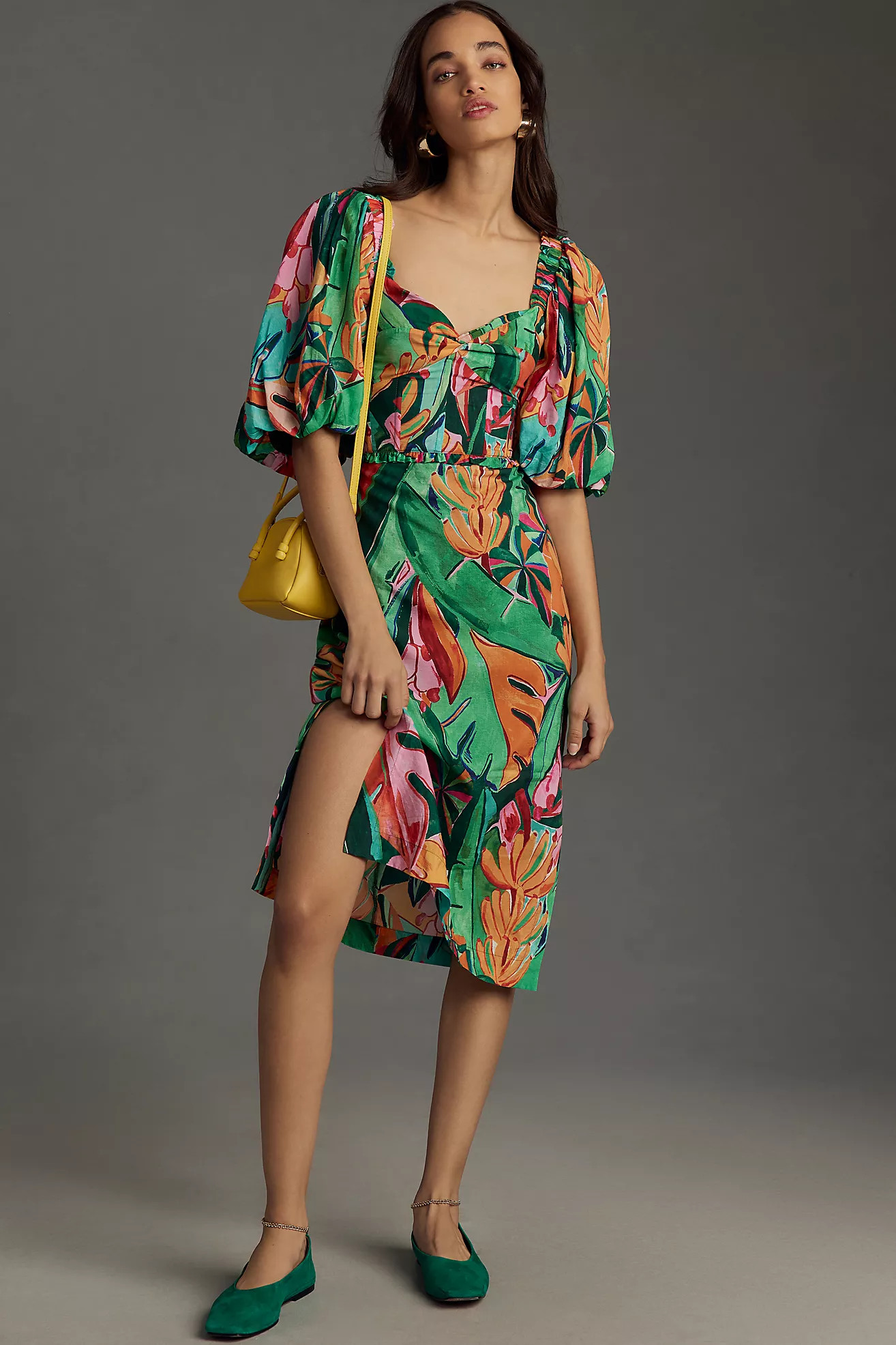 Farm Rio Puff-Sleeve Midi Dress | Anthropologie (US)
