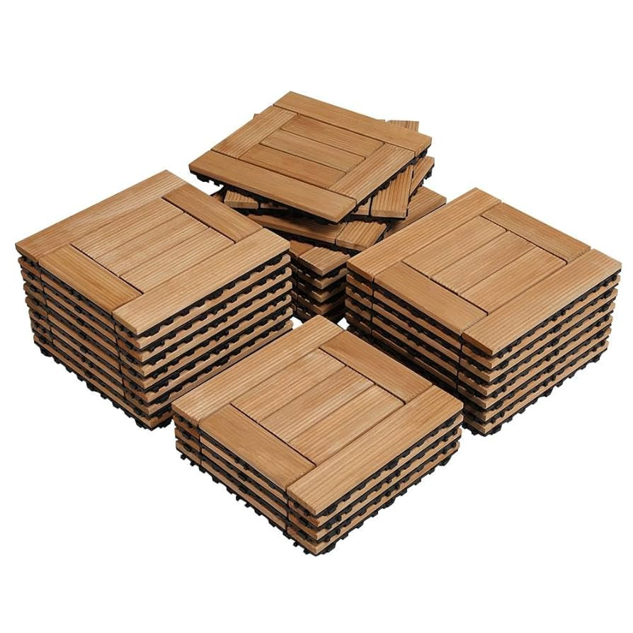 Yaheetech 27PCS Natural Wood Deck Tiles Interlocking Patio Deck Tiles Solid Wood and Plastic Indo... | Amazon (US)