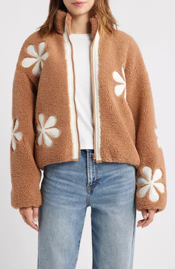 Thread & Supply Flower Patch Faux Shearling Jacket in Beige Ivory Combo at Nordstrom Rack, Size Small | Nordstrom Rack