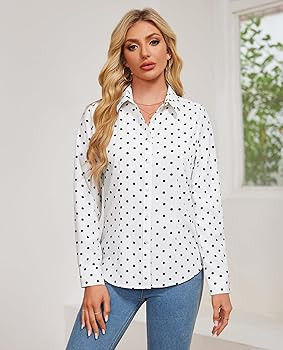 Button Down Shirts for Women Dress Shirts Collared Long Sleeve Fitted Work Blouse Wrinkle Free To... | Amazon (US)
