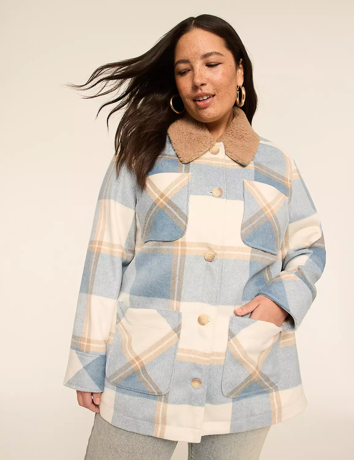 Cozy Sherpa-Collar Midi Shacket | Lane Bryant (US)