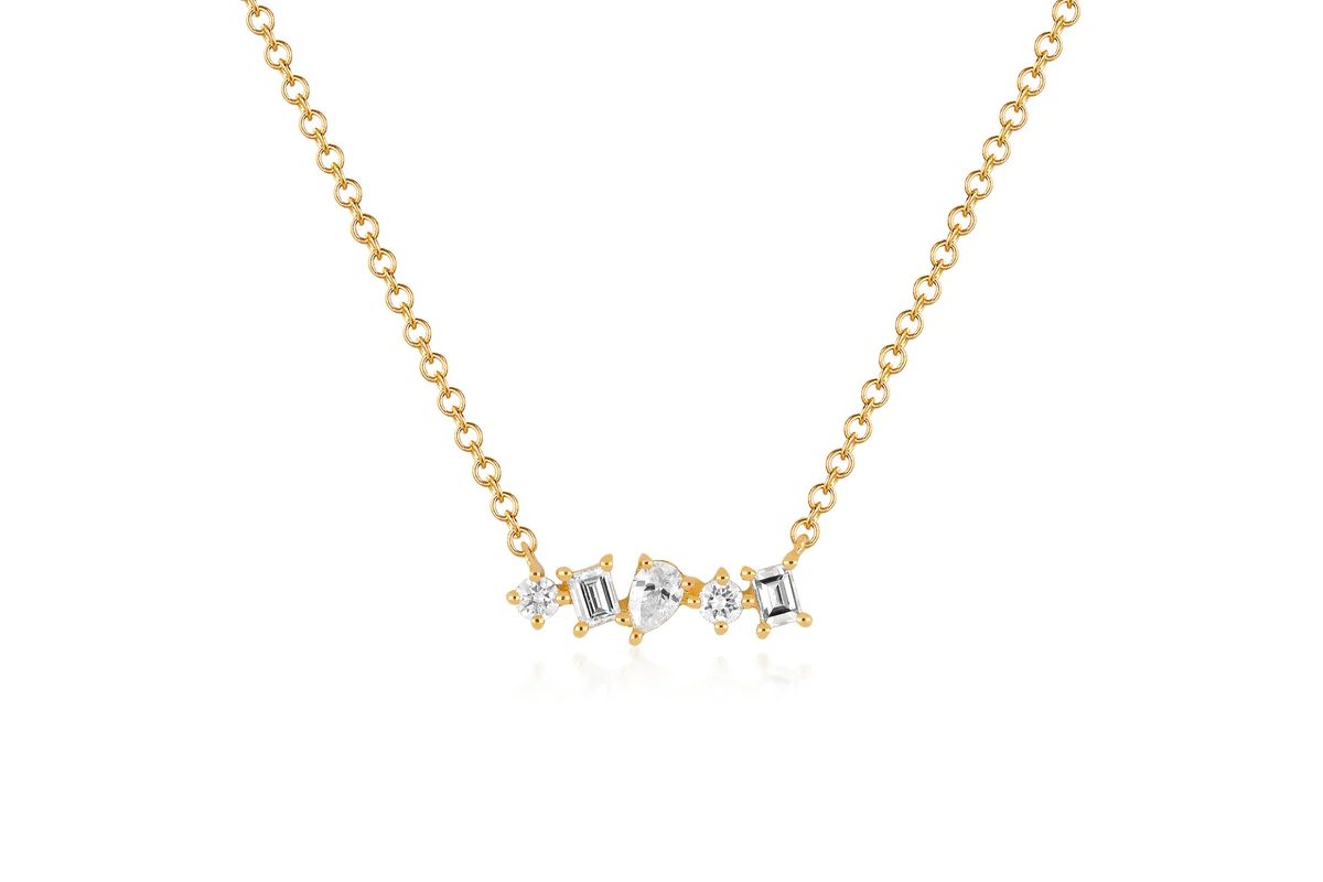 Diamond Multifaceted Mini Bar Necklace | EF Collection
