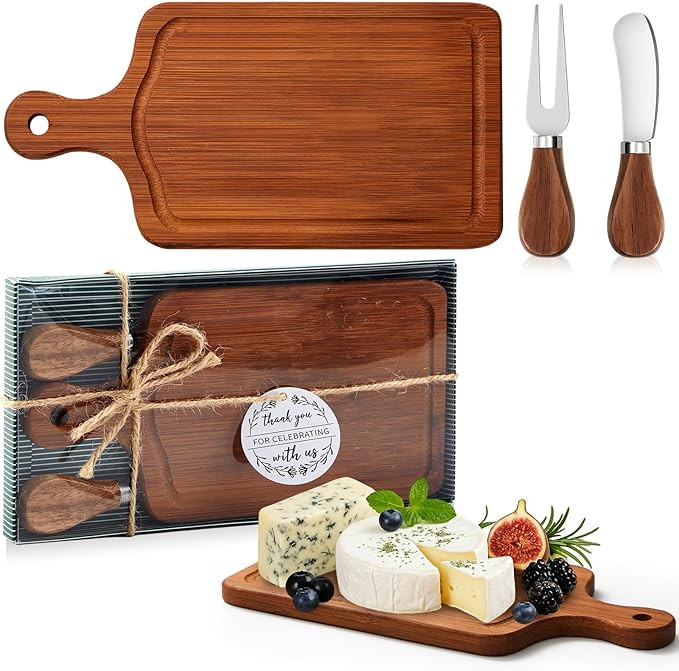 1 Set Bridal Baby Shower Cheese Prizes Wooden Square Board Gift Set Knives Forks Thank You Tags w... | Amazon (US)