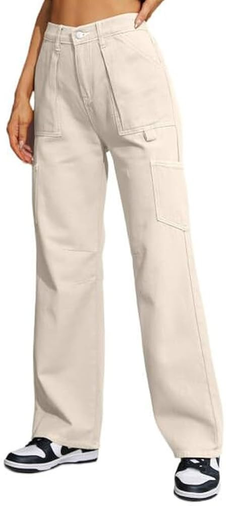 NCXFTP High Waist Cargo Pants Women 6 Pockets Baggy Cargo Pants for Women Straight Wide Leg Casua... | Amazon (US)