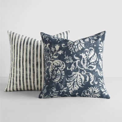 2-Pack Yarn-Dyed Patterns Navy Throw Pillows - Becky Cameron, Navy Yarn-Dyed Bengal Stripe / Dist... | Target