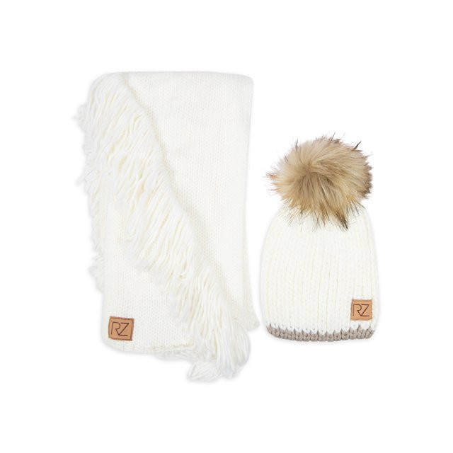 Rachel Zoe Brand Womens Chunky Knit Fringe Scarf and Beanie Style Hat 2 Piece Set | Walmart (US)