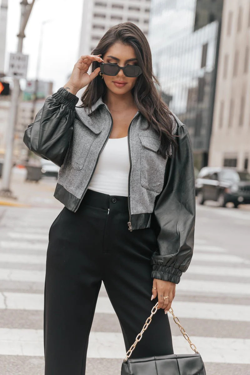 Muse by Magnolia Faux Leather Wool Cropped Jacket | Magnolia Boutique | Magnolia Boutique
