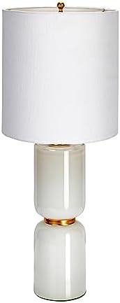 Creative Co-Op Stacked Glass Base Table Lamp with Cotton Drum Shade, White | Amazon (US)