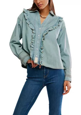 Free People Women's We The Free Tattered And Ruffled Denim Top | Belk