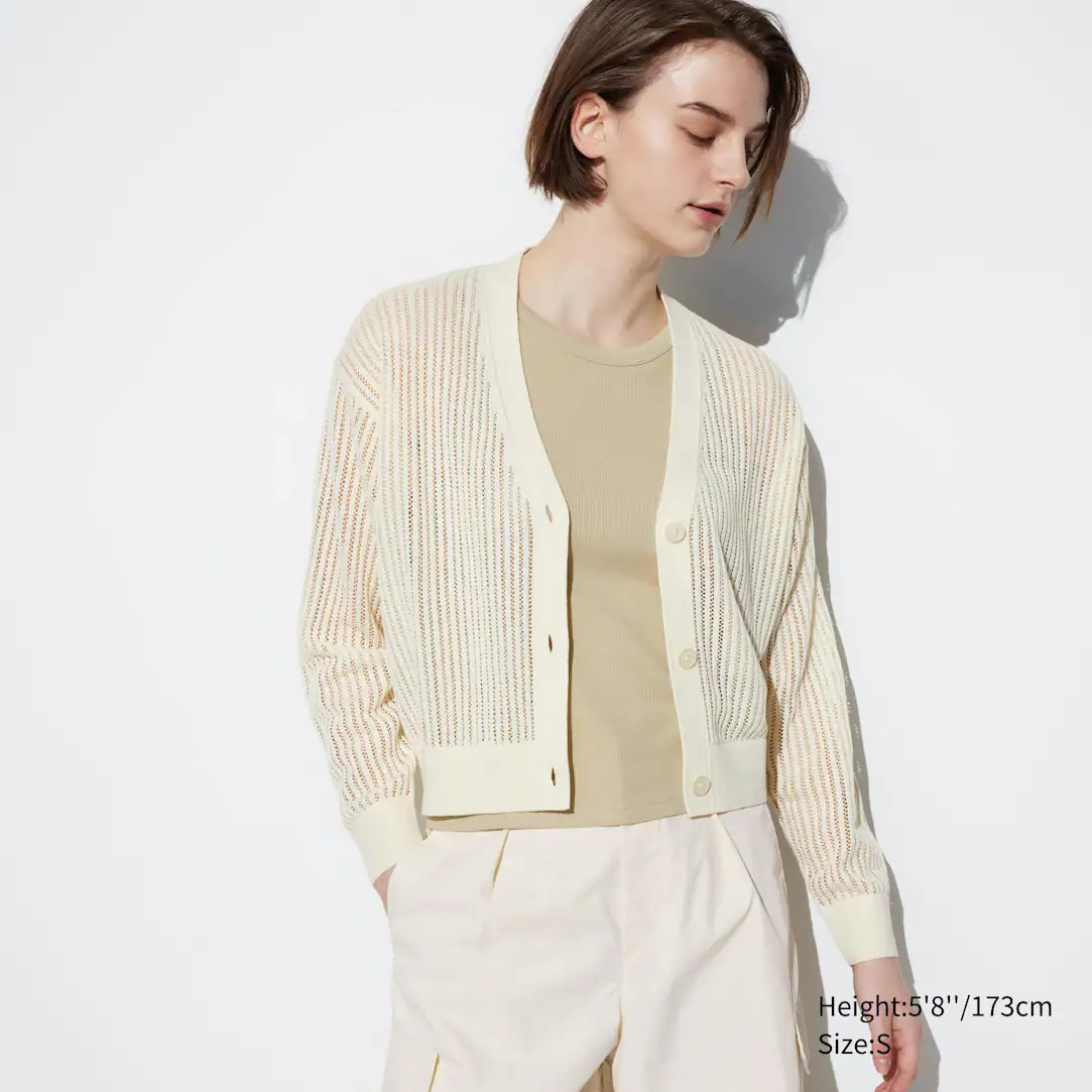 CROPPED MESH STRICKJACKE MIT V-AUSSCHNITT | UNIQLO (DE)