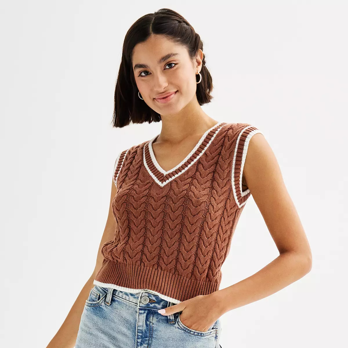 Juniors' SO® Varsity Cropped Sweater Vest | Kohl's