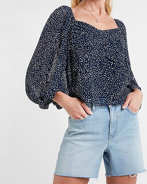 Clip Dot Pleated Front Balloon Sleeve Top | Express