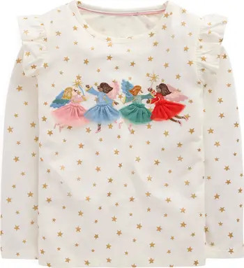 Mini Boden Kids' Frill Sleeve Appliqué T-Shirt | Nordstrom | Nordstrom