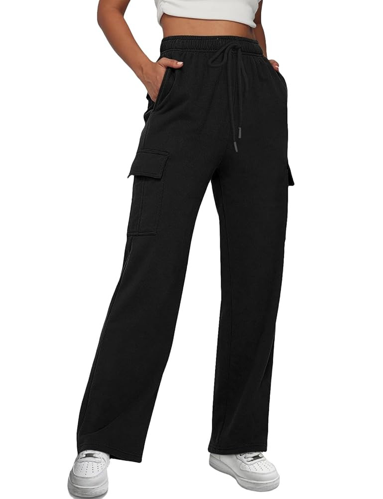 Vemubapis Women Cargo Sweatpants Fleece Straight Leg Drawstring High Waisted Winter Warm Joggers | Amazon (CA)