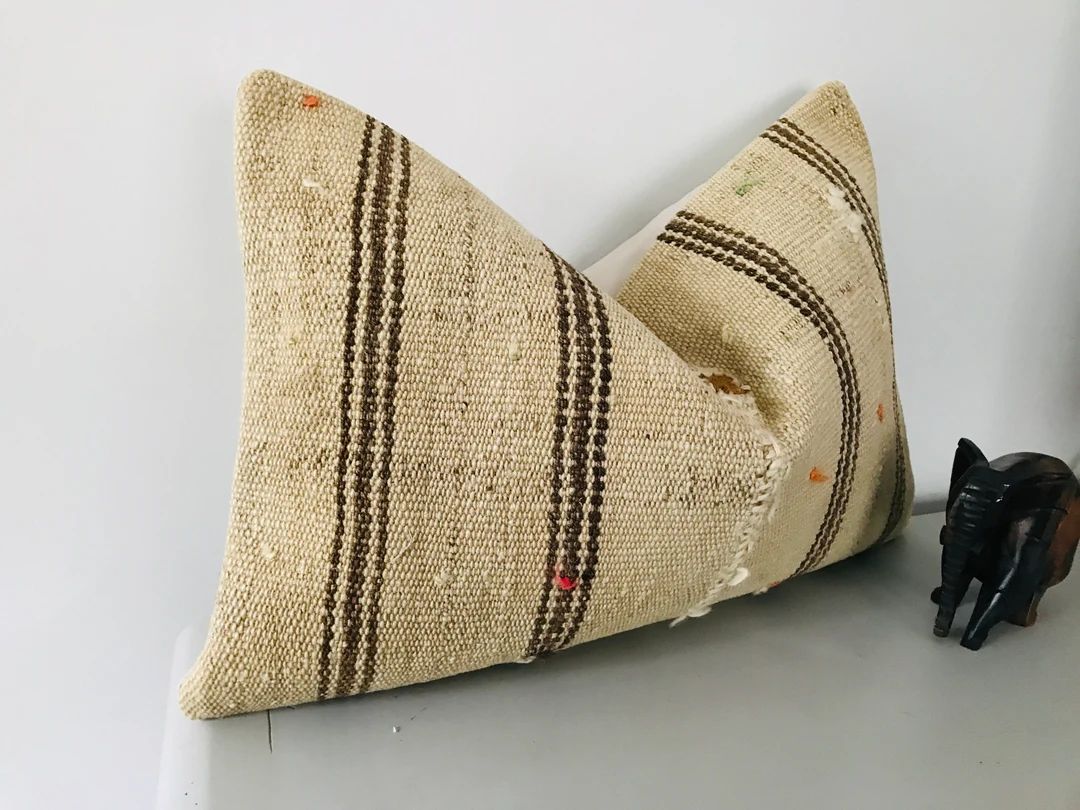 Brown Tan Throw Pillow Cover 16X24 Rug Kilim Pillow Boho - Etsy | Etsy (US)