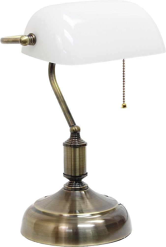 Simple Designs LT3216-WHT Executive Banker's Glass Shade, Desk Lamp, Antique Nickel/White 10 x 8.... | Amazon (US)