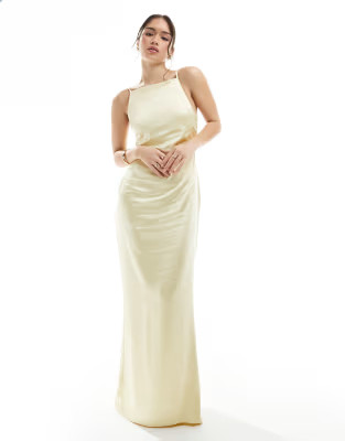 Pretty Lavish Bridesmaid satin boat neck maxi dress in lemon | ASOS (Global)