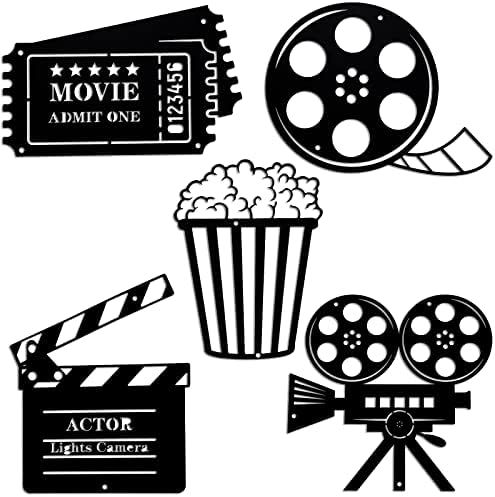 5 Pieces Movie Theater Decor Home Movie Theater Room Decor Cinema and Popcorn Wall Art Metal Movi... | Amazon (US)