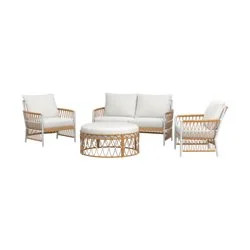 Better Homes & Gardens Lilah 4-Piece Outdoor Wicker Stationary Conversation Set, Off-White | Walmart (US)