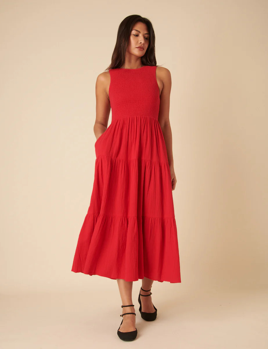 Red Sleeveless Tiered Charlie Midi Dress | Nobody's Child