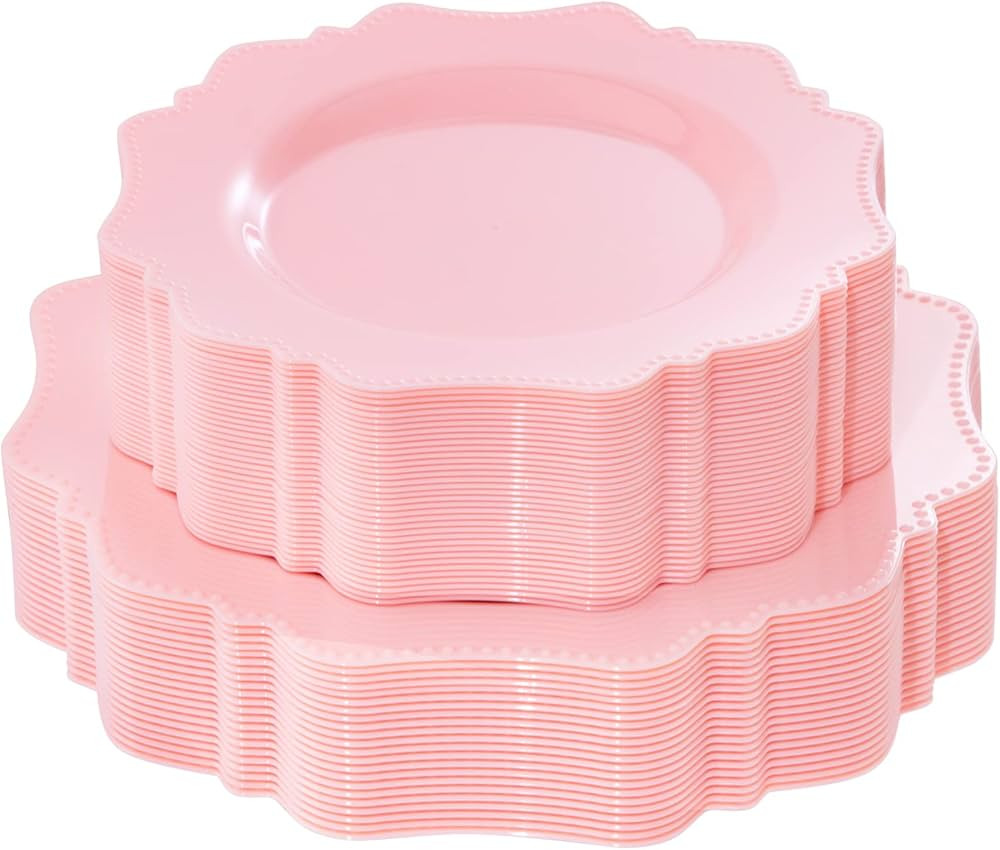 COLOSUS Disposable Plastic Plates Set, Pink Party Plastic Plates, 60 Pack (30 Guest) Dinner & Sal... | Amazon (US)