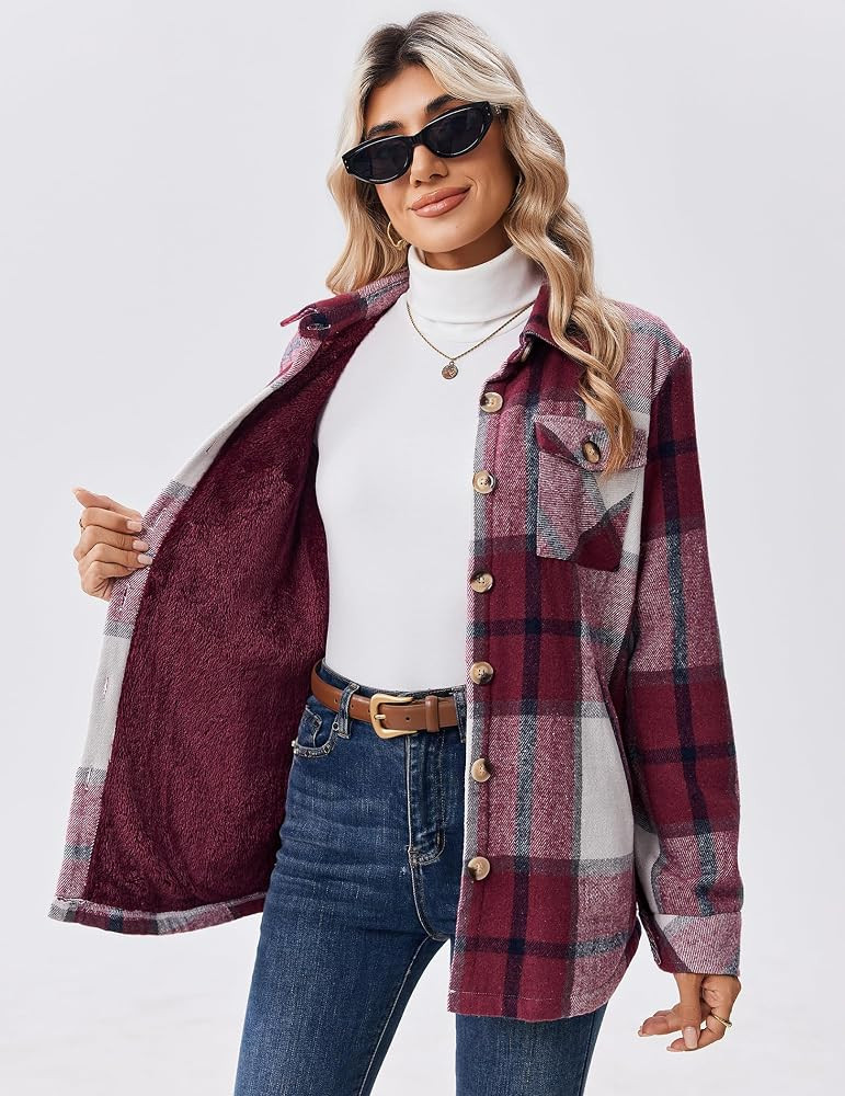 Zeagoo Flannel Jacket for Women Sherpa Fleece Lined Winter Plaid Coats | Amazon (US)