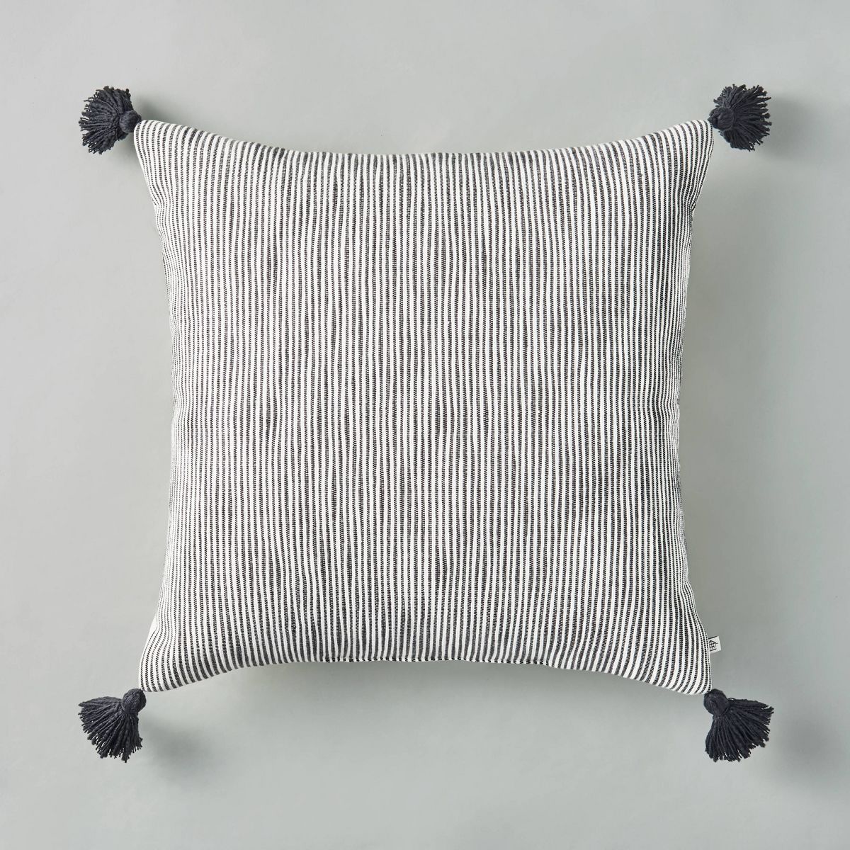 24"x24" Woven Slub Stripe Throw Pillow with Tassels Gray/White - Hearth & Hand™ with Magnolia | Target