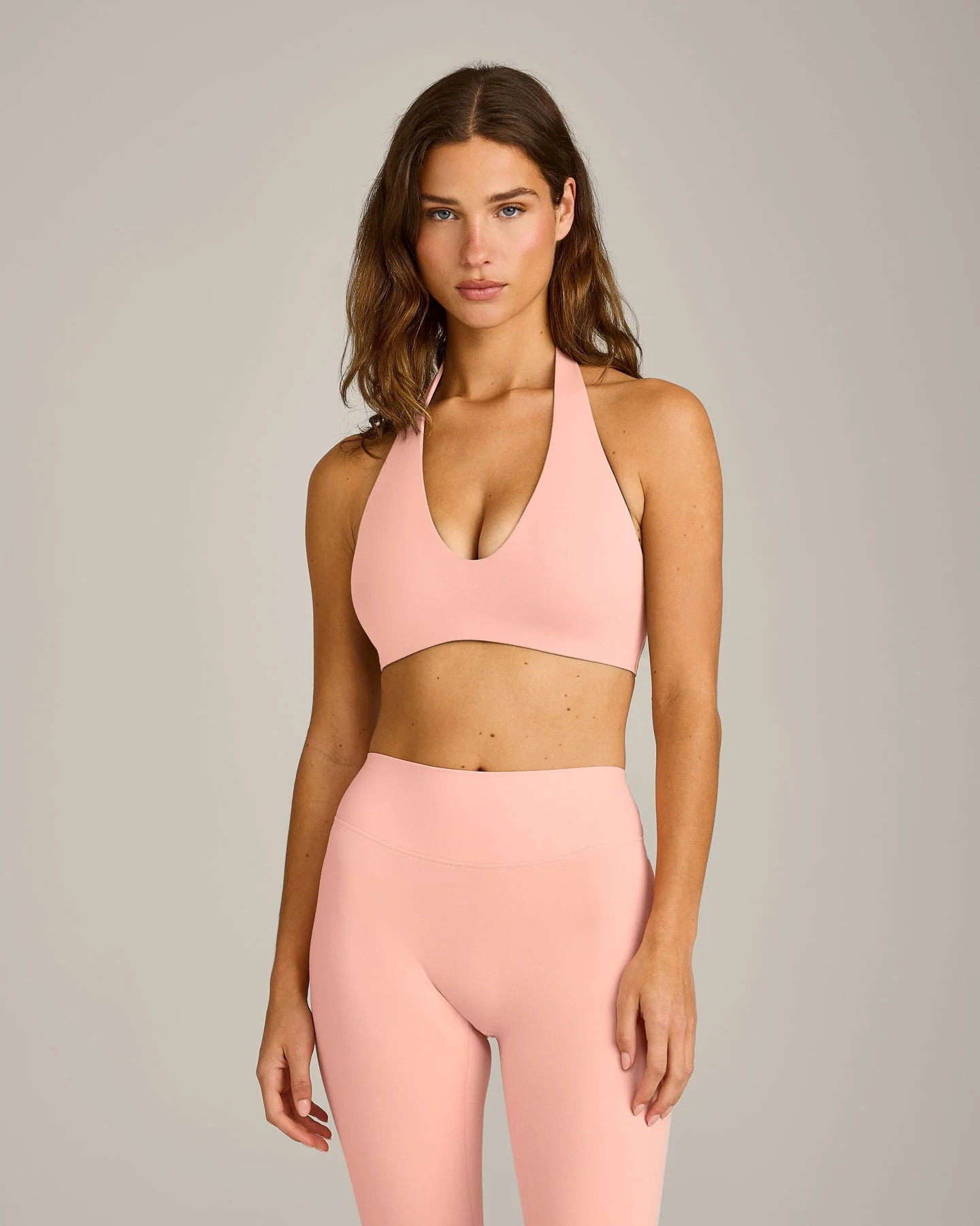 SoftMotion\u2122 Minimal Halter Neck Bralette with Gray Logo 
 Peach Orange | Oner Active (UK / US)