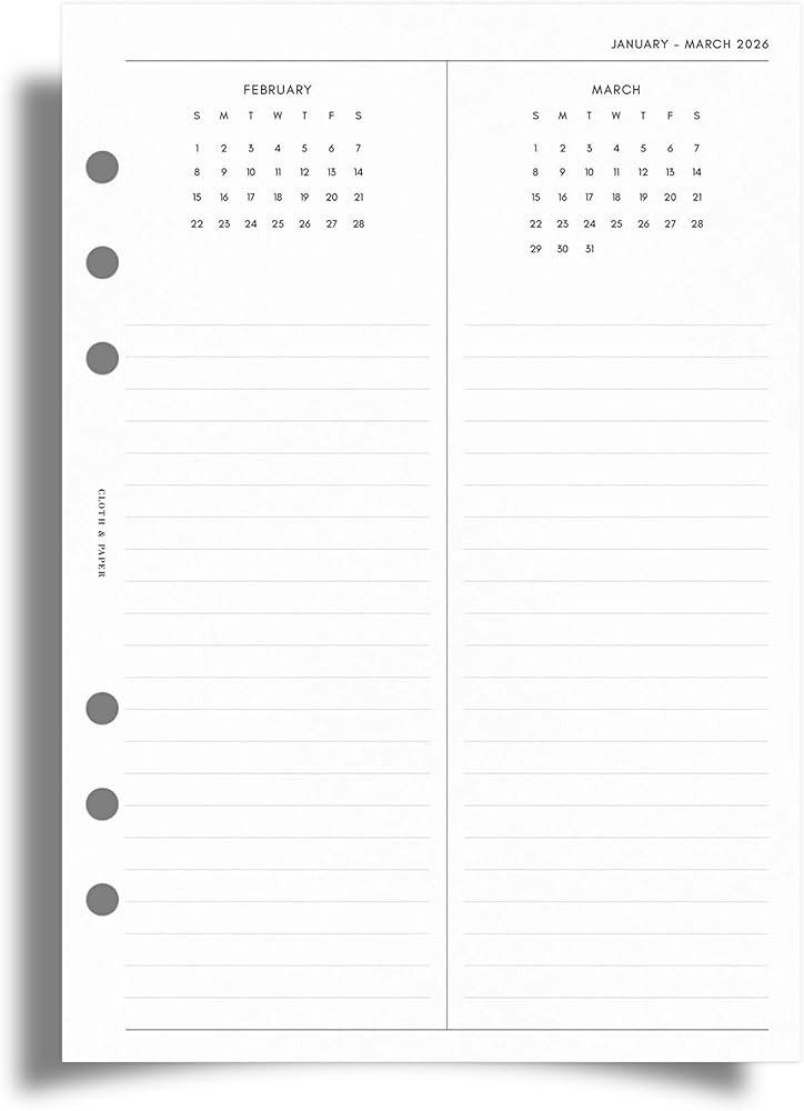 Cloth & Paper 2026 Year Overview Planner Inserts| A5 Size 5.8 x 8.3 Inches | 6 Hole Punched Plann... | Amazon (US)