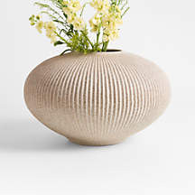 Blanca Round Beige Ribbed Ceramic Vase 12" by Brigette Romanek + Reviews | Crate & Barrel | Crate & Barrel