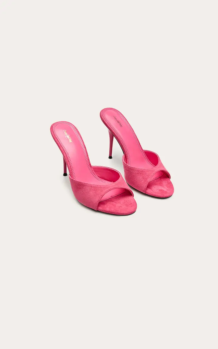 Hot Pink Faux Suede High Heeled Mules | PrettyLittleThing UK
