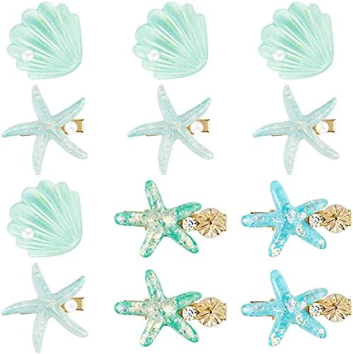 12 Pieces Artificial Shell Pearl Starfish Seashell Hair Clip Set Acrylic Resin Girl Lady Hair Clip H | Amazon (US)