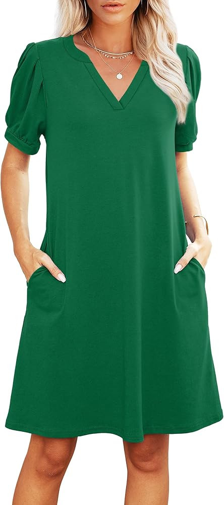 RUMIA V-Neck Summer Casual Sundress for Women- Short Sleeve Swing Beach Dress with Pockets (S-3XL... | Amazon (US)