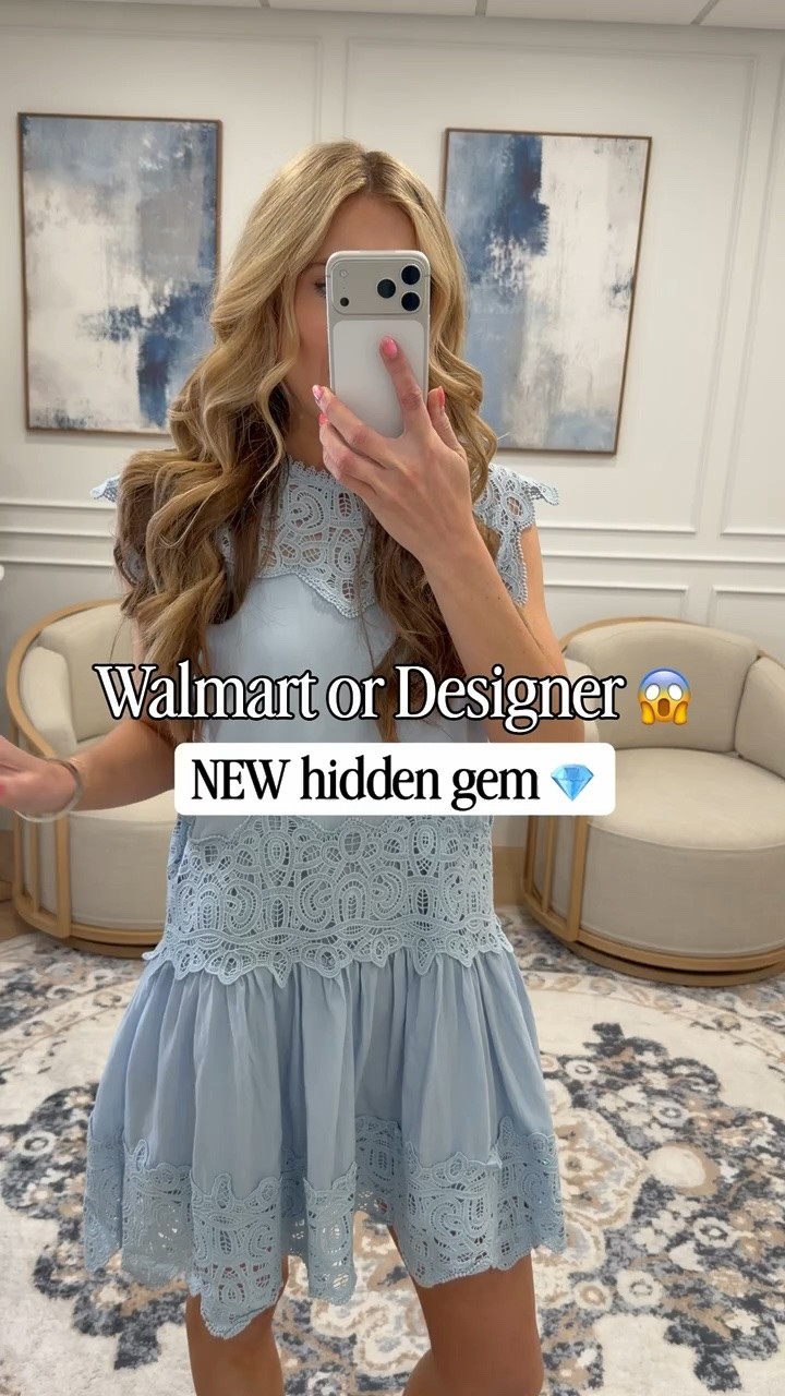 Walmart or Designer 😱 Because this baby blue crochet lace dress is giving full designer energy and it is a NEW Walmart hidden gem you need immediately 💎🩵✨ The crochet lace bodice detail is so incredibly beautiful and the ruffle cap sleeves make it even more feminine and special. Wearing a small — I am 5’9 and the length is perfect. This one will not last long. Linked for you!

#LTKootd #LTKWedding #LTKSeasonal