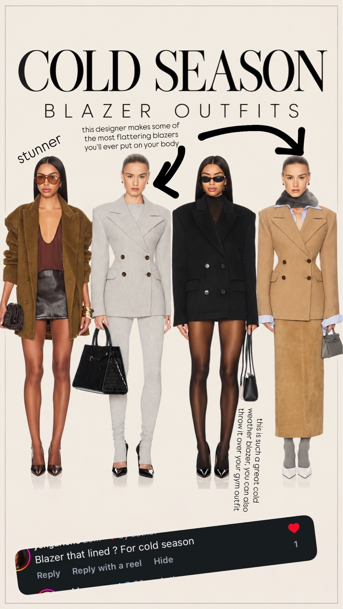 Cold weather blazers that I adore. The black one looks incredible even over your gym outfit. Like if you have a pair of leggings and a sports bra and you throw that blazer over, it looks so cool. ￼￼

#LTKOver40 #LTKootd #LTKWorkwear