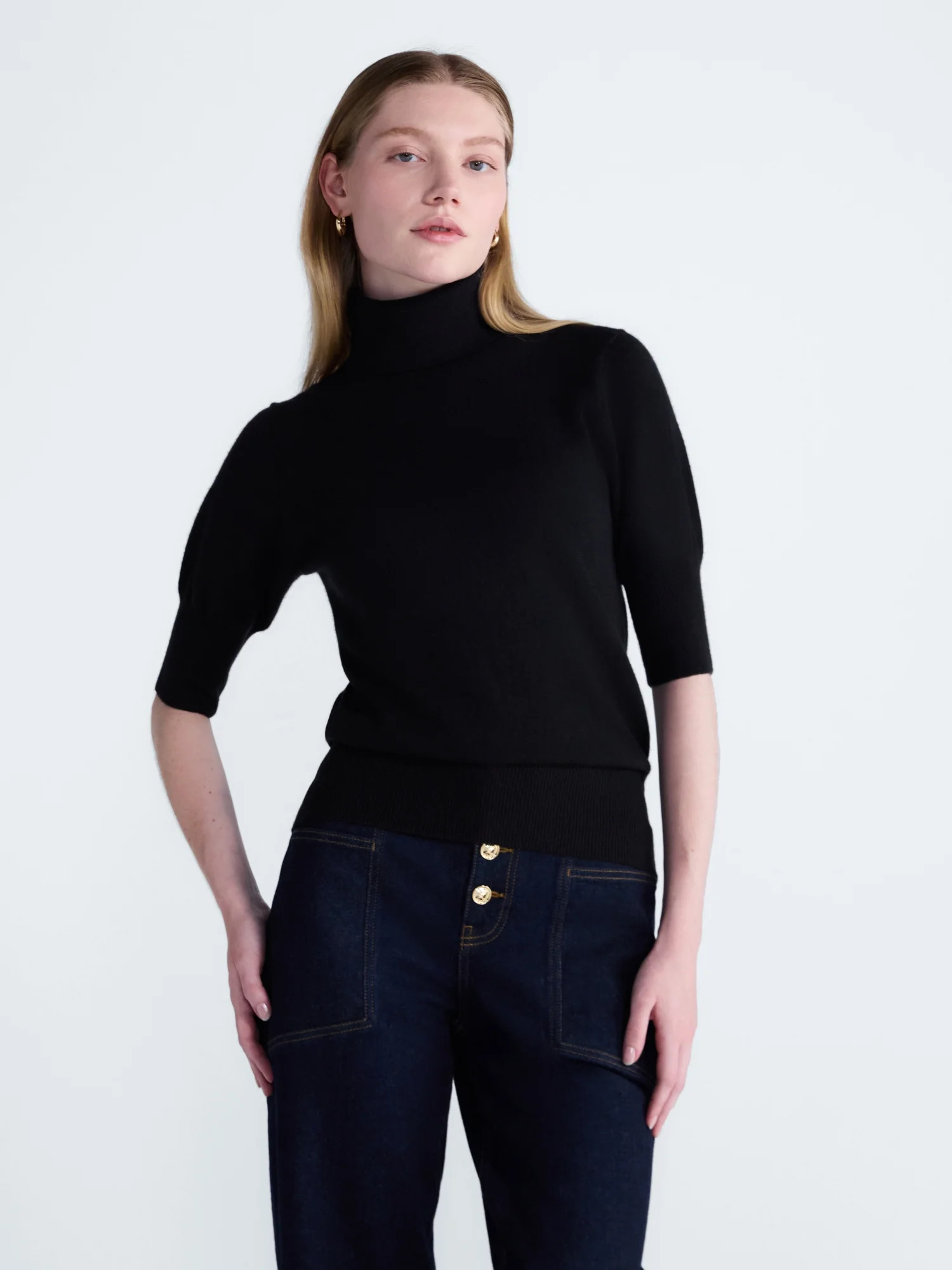 Scoop Women’s Cashmere Turtleneck Sweater with Short Sleeves, Lightweight, XXS-XXL - Walmart.com | Walmart (US)