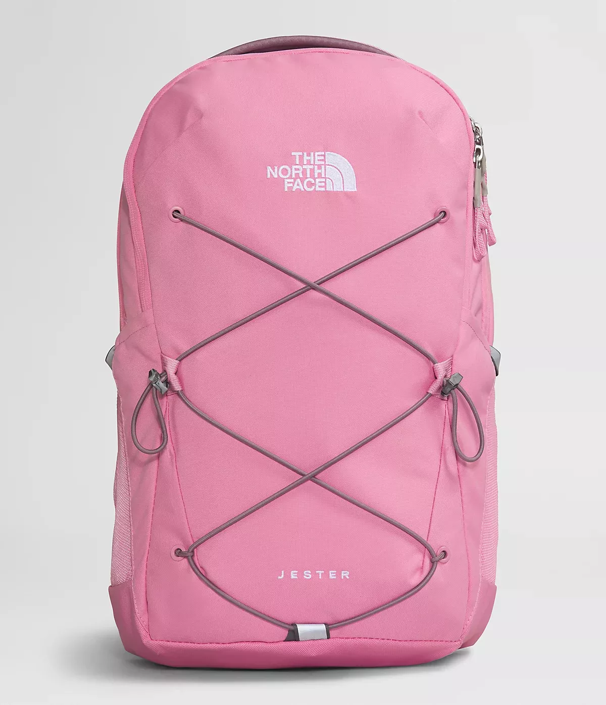 Grey and pink north face outlet backpack