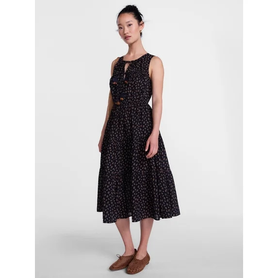 Scenario Women's and Women's Plus Sleeveless Tie Neck Tiered Midi Dress, Sizes XS-4X | Walmart (US)