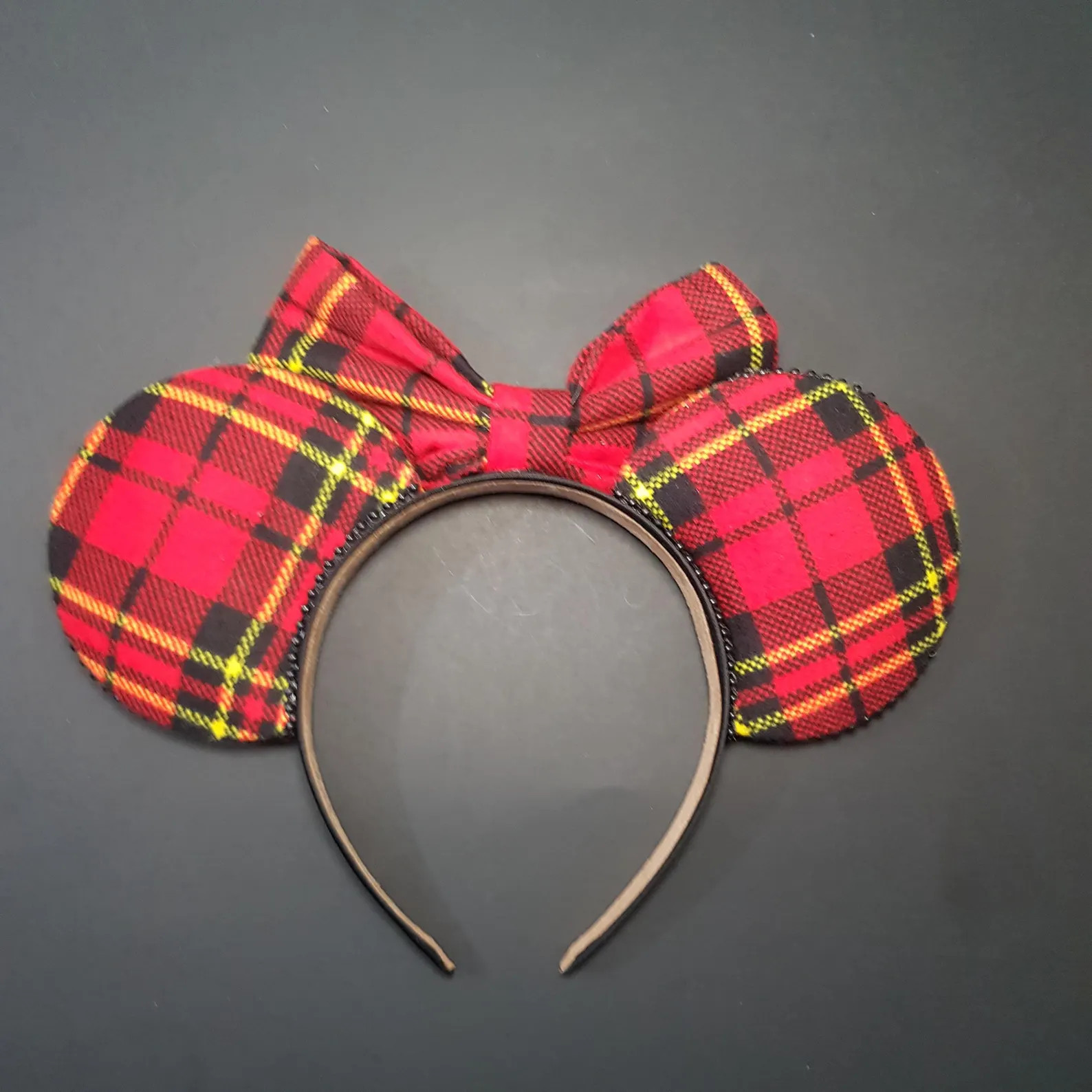Christmas Mickey ears, plaid Minnie ears, Christmas Mouse ears, Christmas plaid ears, red and gre... | Etsy (Global)