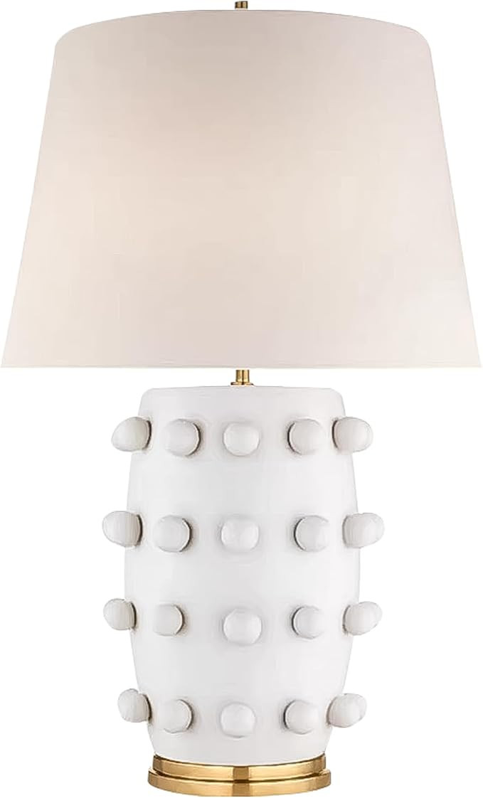 White Ball Farmhouse Ceramic Table Lamp Classic Nightstand Large Linden Lamp with Fabric Shade in... | Amazon (US)