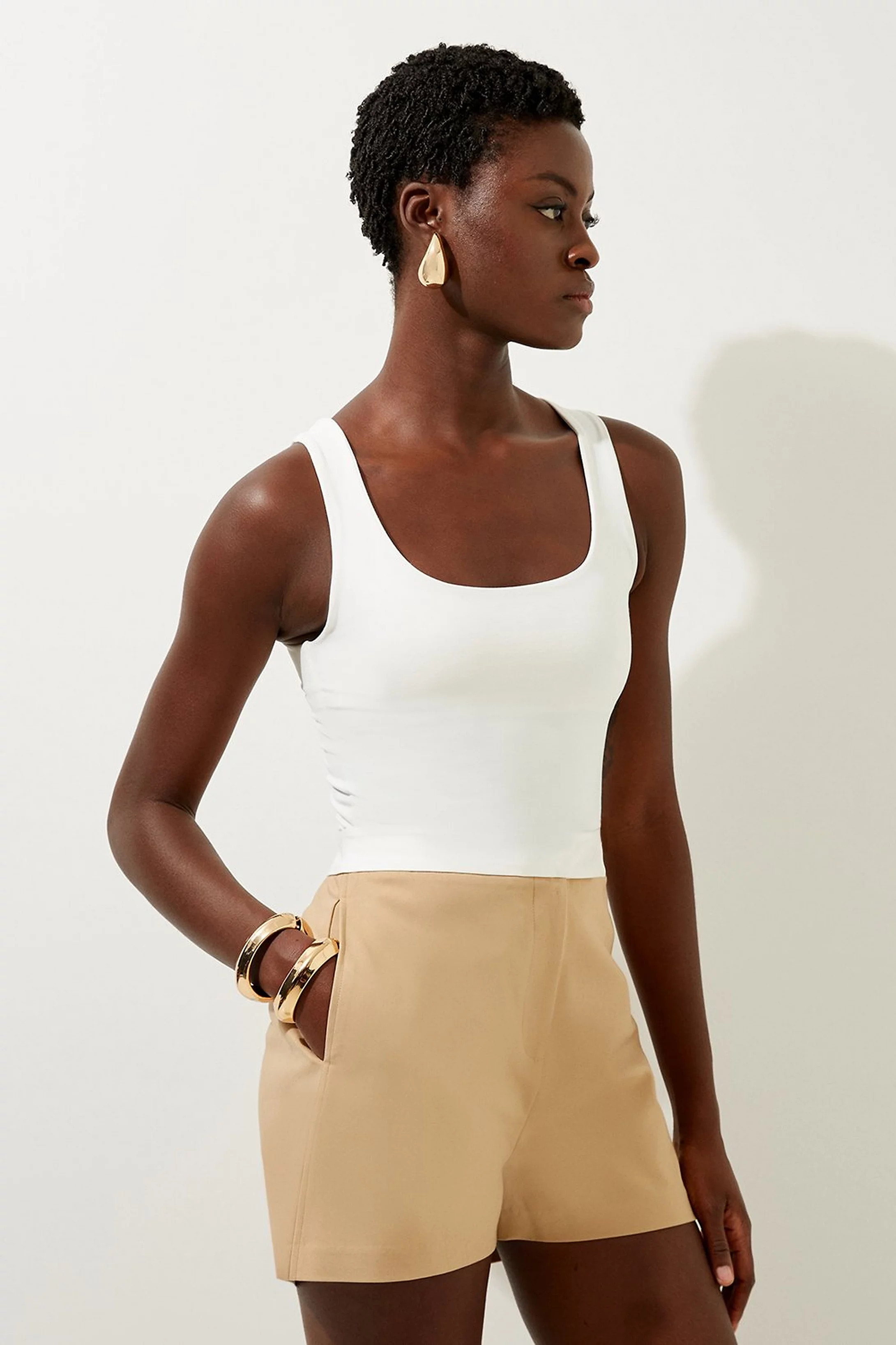 Techno Cotton Contrast Waistband Shorts | Karen Millen UK + IE + DE + NL
