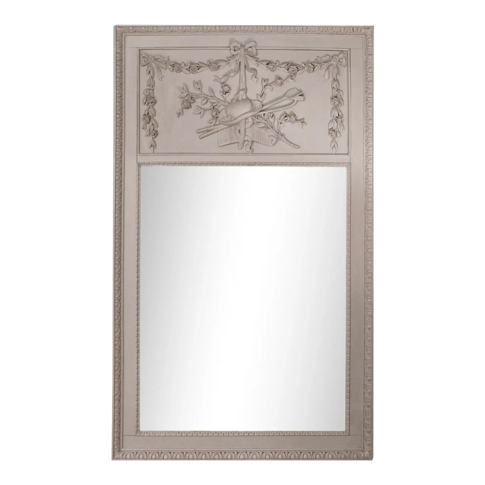 Grey Painted Louis XVI Style Trumeau Mirror | Chairish