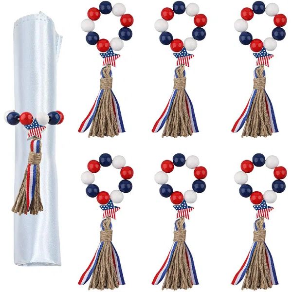 6 Pieces Patriotic Napkin Ring Independence Day Wood Beads Napkin Holder Farmhouse Country Napkin... | Wayfair North America