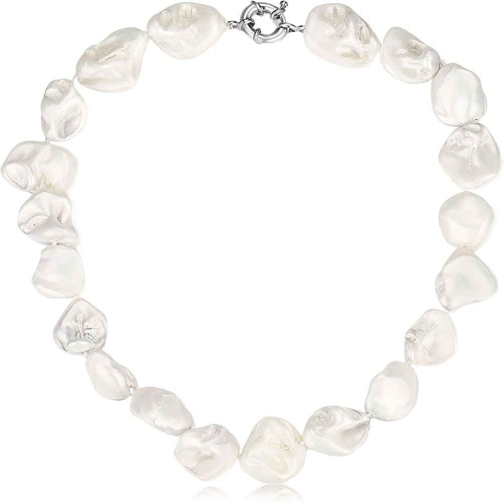 Chunky Freshwater Pearl Choker Necklace for Women - Beaded White Pearl Collar Necklaces with Shel... | Amazon (US)
