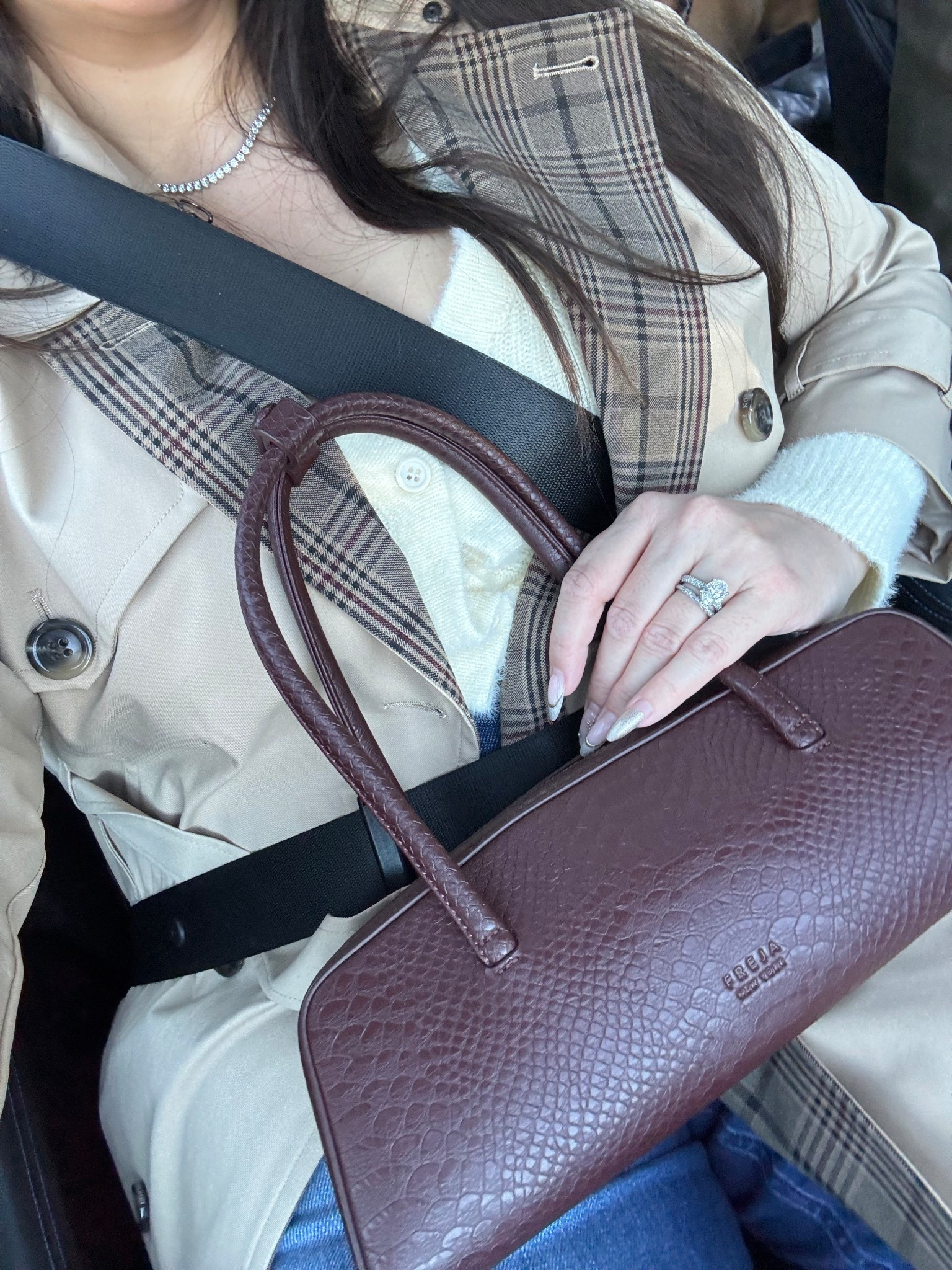 She’s on SALE ♥️🥀👜 My beautiful berry croc bag is 50% OFF 😍 It is a final sale item, so once it’s gone, it’s gone! 👋 I love the shoulder straps, double zip closure and easy to clean vegan leather texture. I paired this berry bag with a butter yellow cardigan and classic trench. Found the shorter version of my trench ALSO 50% OFF!! I’m 5’9 wearing size XL. Fits true to size.🧥💛🐊 #springfits #springoutfits 

#LTKSpringSale #LTKootd #LTKMidsize