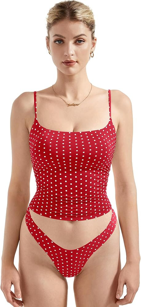 SUUKSESS Women Double Line Square Neck Tank Top Summer Y2K Going Out Basic Cami Shirt | Amazon (US)