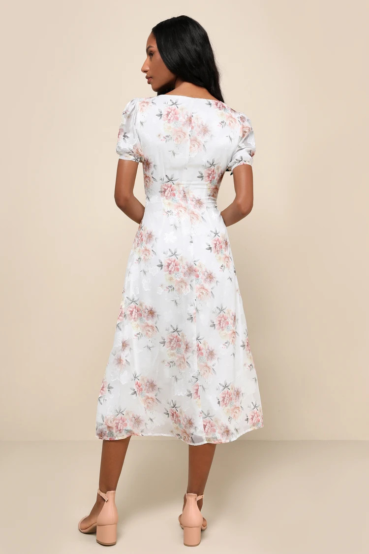 Moment of Beauty White Floral Print Button-Front Midi Dress | Lulus